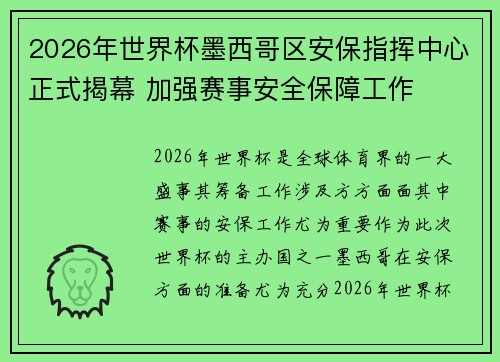 2026年世界杯墨西哥区安保指挥中心正式揭幕 加强赛事安全保障工作 2026年世界杯墨西哥区安保指挥中心正式揭幕 加强赛事安全保障工作