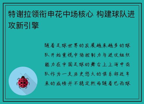 特谢拉领衔申花中场核心 构建球队进攻新引擎